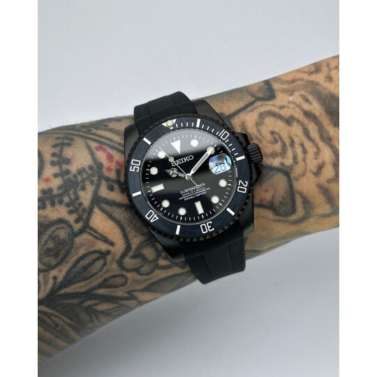 Custom Seiko Mod • Matte Black Submariner Carbon Bezel • 40mm